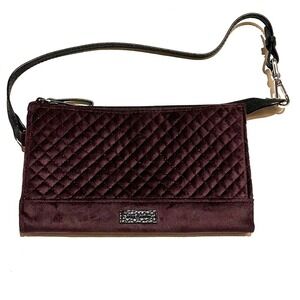 Vera Bradley Velvet Quilted Dark Red Purple Small Clutch Purse